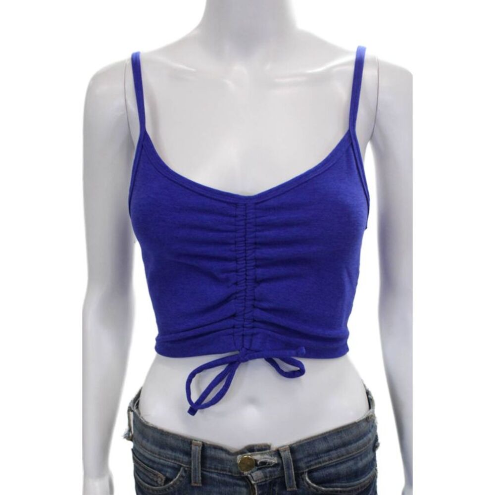 Beyond Yoga Womens Spaghetti Strap V Neck Ruched Sports Bra Blue Size XS